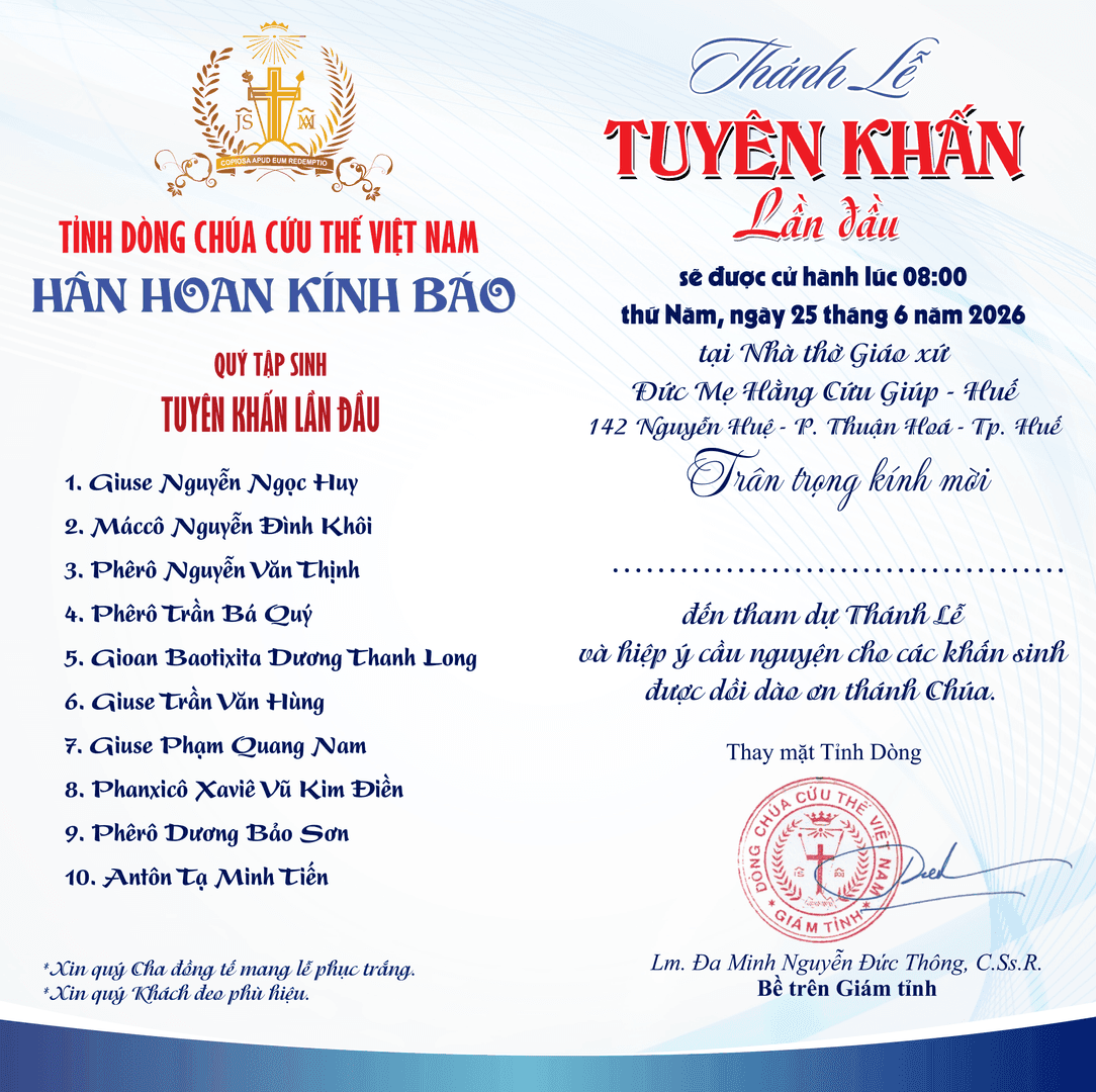 Thánh Lễ tuyên khấn lần đầu 2026